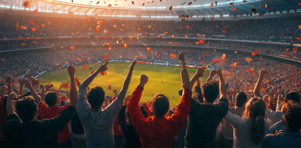 a group of people in a stadium with confetti flying in the air